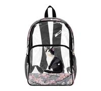 COEQINE Clear Backpack for Boys 8-12 Heavy Duty Kids School Backpack with Water Bottle Holder Cute Cat Black Cherry Printed Kids Bookbag Elementary Middle-School for Outdoor Activities,43.5x36x18 cm