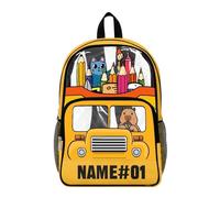 COEQINE Clear Backpack For Boys 8-12 Large Capacity School Bus Yellow Car Custome Name Printed Kids School Bag With Reinforced And Wider Shoulder Straps Transparent Bookbag for Middle School