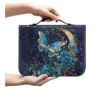 COEQINE COEQINE Blue Night Moon Blue Gold Butterfly Floral Leather Bible Sleeves Cover for Women,Black Bible Study Book Case for Church Durtable Bible Accessories Size 11.2x8x2.2 inch