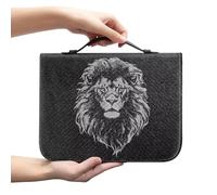 COEQINE COEQINE Men Leather Bible Cover Purse,in The Lord with All Your Heart Print Bible Case for Church Bag, Gray Cool Animal Lion Print Retro Floral Bible Church Case Size 12x9x2.4 inch