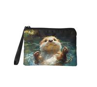 COEQINE Coin Purse for Women Wallet with Zipper Small Pouch Mini Tote Bag Handbag Card Holder Organizer, cute otter animal, One Size