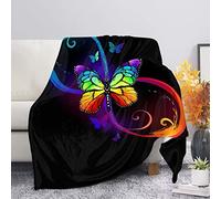 COEQINE Colorful Butterfly Pattern with Throw Blanket for Kids Soft Cozy Throws Blanket Lightweight Warmth Blanket Flannel Blanket Reversible Bed Blankets for Living Room,Black