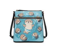 COEQINE Crossbody Bags for Women Travel Cute Otter Work Tote Bags for Woman with Zip Bucket Bag Purses Vegan Leather Bobo Handbag