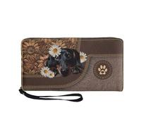 COEQINE Custom Leather Wallets for Men Women Cute Dachshund Daisy Print Business Card Holder Organier Card Wallet Case with Zipper Pocket for Travel