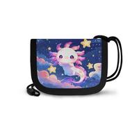 COEQINE Cute Axolotl Wallet Toddler Space Coin Pouch Travel Neck Cute Animal Trifold Moneybag with Zipper Elementary School