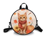 COEQINE Cute Cat Crossbody Bag Women Sunflower Messenger Bag Zipper Closure Tote Handbag Adjustable Shoulder Purse with Pumpkin Pattern