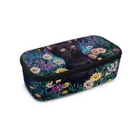 COEQINE Cute Cat Floral Pencil Case with Pens and Pencils for Girls Secondary School Kids Boys Pencil Pen Holder Zipper Pouch with Handles for Office