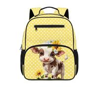 COEQINE Cute Cow Backpack for Kindergarten Girl 4-6 Yellow Polka Dot Adjustable Shoulder Straps Boys Bookbag Lightweight Easy-Clean School Bag, Great for Preschool Every Day,34.2 cm