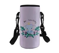 COEQINE Cute Elephant Print Neoprene Insulated Water Bottle Carrier Bag for Kids Adult Hiking Travel Walking Bottle Cover with Adjustable Shoulder Strap