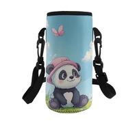 COEQINE Cute Panda Kids Insulated Water Bottle for School Insulated Neoprene Water Bottle Carrier Holder Bag Adjustable Shoulder Strap Print for Adult Kids Walking Hiking