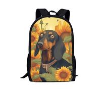 COEQINE Cute Teens Toddler School Backpack for Girls, Sunflower Dachshund Backpack Large Capacity Bookbag Adjustable Daypack