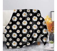 COEQINE Daisy Print Blankets for Women Kids,Soft Warm Cozy Lightweight Flannel Throw Blanket for Bed Sofa Couch Living Room,Black