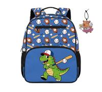 COEQINE Dino Blue Baseball Preschool Boys Backpack Adjustable Straps Kids School Bag Gift For 4 Year Old Boy with Cute Keychain Waterproof Big Smooth Zipper Bookbag for Back-To-School,34.2cm