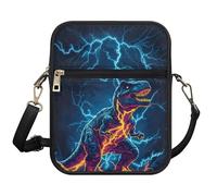COEQINE Dinosaur Lightning Leather Messenger Bag for Men Small Sling Briefcase Large Leather Cell Phone Case Lightweight Rugged Satchel Shoulder Bag for College Office