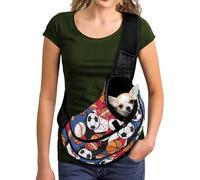 COEQINE Dog Sling Carrier For Small Dogs Breathable Mesh Hands-Free Pet Walking Pouch Walking Lightweight Zipper Front Facing Puppy Anti-Escape Drawstring Adjustable Colorful Ball Print