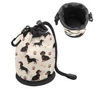 COEQINE Dog Training Treat Bag Pouch Clip On Dachshund Dog Print Yellow Paw Pattern Pet Feed Snack Reward Drawstring to Prevent Spills Christmas Birthday Gifts