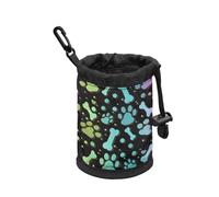 COEQINE Dog Treat Pouches For Pet Training Clip On Pouch for Purse Drawstring Puppy Training Treats Soft Paw Print Black Rainbow Print Handbags