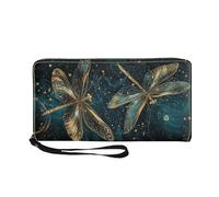 COEQINE Dragonfly Wallet Men Leather Slim Waterproof Stylish Wallet with 2 Compartment Multifunctional Cosmetic Makeup Bag Small Pouches for Purse