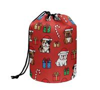 COEQINE Drawstring Makeup Bag Large Cute Pug Dog Candy Pattern Women Travel Portable Cosmetic Organizer Tote Case for Female Christmas Gifts Kawaii Small Pouch Womens Teen Girls with Mesh Pocket