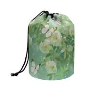COEQINE Drawstring Makeup Bag Small Butterfly Art Make Up Bags Floral Green Pattern Bride Bridesmaid Cosmetic Bag with Mesh Pocket Non Slip for Women Travel Work Holiday