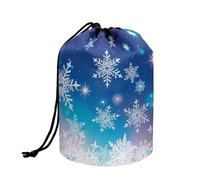 COEQINE Drawstring Makeup Bag Snowflake Light Blue Pattern Travel Make Up Bags for Women Portable Cosmetic Bag with Makeup Brush Organiser Large Capacity Toiletry Bag for Women Travel Essentials