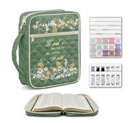 COEQINE Faith Olive Green Quilted Bible Covers with A Zip for Women Scripture Tote Bag Organiser Bible with Tabs for Girls Study Christian Gift for Her fit 25 x19x5.5 cm