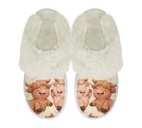 COEQINE Fall Highland Cow Slippers Women Size 7 House Shoes for Womens Slip-on Fluffy Slippers for Woman Cozy Soft Indoor and Outdoor