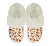 COEQINE Fall Slippers Women Christmas House Shoes Womens Fluffy Slippers Size 36-47 Non Slip Indoor Outdoor Home Slippers,Red finch Pumpkin