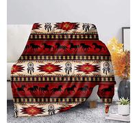 COEQINE Flannel Throw Blanket Soft Warm Lightweight Throw Blankets for Kids,Native American Tribal Horse Pattern Red Blankets for Couch Bed Sofa