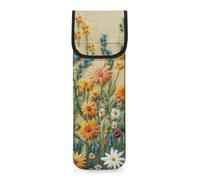 COEQINE Flat Iron Travel Case Heat Resistant for Women Floral Daisy Print Luxury Neoprene Hair Straightener Bags Thermal Curling Iron Case for Bedroom Decor