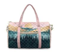 COEQINE Floral Duffle Bag For Travel Quilted Tote Bag For Women with Strap Large Packable Travel Bag for Gym, Pink Green Camping, Fashion