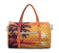 COEQINE Floral Duffle Bag For Travel Quilted Tote Bag For Women with Strap Large Packable Travel Bag for Gym, Orange Gradient Sunset Palm Leaf, Fashion