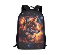 COEQINE Galaxy Wolf School Bag Backpack For Kids Girls Boys 9-10, Portable Blue Printed Book Bag For Big Kid Elementary Middle-School Rucksack With Side Pocket For Brolly Water Bottle Holder