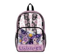 COEQINE Girls Clear Backpack for School Purple Kid School Bag with Padded Strap Thick Plastic PVC Transparent Butterfly Custome Name Book Bag for Girls Middle-School Comfortable for All-Day Wear