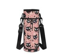 COEQINE Girls School Bag Drinks Holder with Funny Cat Print for Kids Kawaii Pet Paw Print Cool Bag for Protein Drink Bottle Sleeve Lightweight Bike Bag for Children with Phone Case
