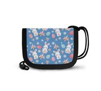 COEQINE Girls Wallets for Kids 6-8 with Lanyard Hanging Around The Neck Lightweight Travel Accessores Novelty Moneybag with Coin Strap Purse,Blue Rabbit Boho Floral Moneybag