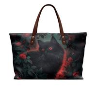 COEQINE Goth Purses For Women Leather Tote Bag for Womens Work Black Cat Purse Shoulder Crossbody Bags for Woman Trendy Top Handle Laptop Backpack
