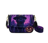 COEQINE Goth Tote Bag for Women Cat Small Crossbody Bags Leather Cell Phone Bag Wallet Purses Adjustable Strap Portable Travel Work Shoulder Bag with Back Zipper Pocket,Black Cat Pumpkin