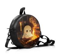 COEQINE Gothic Crossbody Bags for Women Round Studing Ghost Print Sling Messenger Bag Purse Zip Around PU Leather Shoulder Handbag