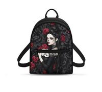 COEQINE Gothic Mini Backpack Purse For Women Trendy Rose Small Book Bag Lightweight Skull Purse Backpack for Ladies Hiking Bag for Travel Picnic