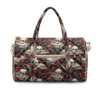 COEQINE Gothic Red Skull Floral Quilted Travel Purse Bag for Women