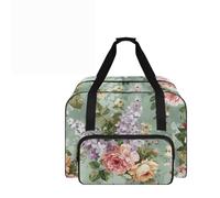 COEQINE Green Floral Vintage Sewing Machine Bag with Pockets and Handles Classic Travel Organizer for Heritage Craft Projects Zipper Pouch