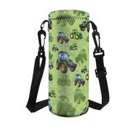 COEQINE Green Monster Truck Water Bottle Sling Bag for Boys Kids Sport Travel Insulated Drink Bottle Carrier Holder Bag Case Pouch with Adjustable Shoulder Strap for Stainless Steel/Glass/Plastic