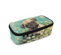 COEQINE Green Pencil Box for School Portable Large Pencil Case with Cute Pug Daisy Floral Large Storage Pouch Pen Case Travel Moon Stationery Bag School College Office Organizer