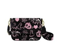 COEQINE Halloween Crossbody Bag for Women Black Cat Bat Purse for Ladies Leather Shoulder Handbag with Zipper and Removable Straps Anti-Theft Sling Mini Backpack Clutch Purses