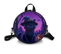 COEQINE Halloween Shoulder Bag for Women Leather Witch Cat Cell Phone Crossbody Bag with Strap Lightweight Backpack Purse for Travel