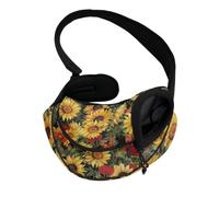 COEQINE Hands-Free Bold Red Sunflower Front View Cat Carrier Sling Fire Bloom Escape Proof Small Cats Sunset Walk