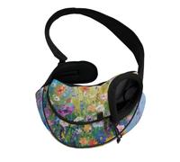 COEQINE Hands-Free Rainbow Colorful Floral Burst Front View Cat Carrier Sling Vibrant Bloom Secure Clips Small Cats Picnic