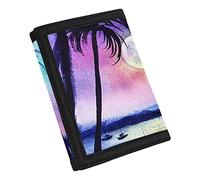 COEQINE Hawaii Style Teens Boys Men Trifold Wallet with Coin Pocket Lightweight Trifold Wallet for Little Kids with Purple Sunset Plam Tress