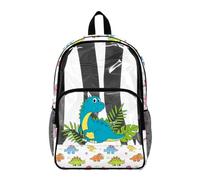 COEQINE Heavy Duty Clear Backpack for School Boys Themed School Bag for Kids Elementary Middle-School Blue Dino Cartoon Bookbag With Reinforced And Wider Shoulder Straps See Through Back Pack